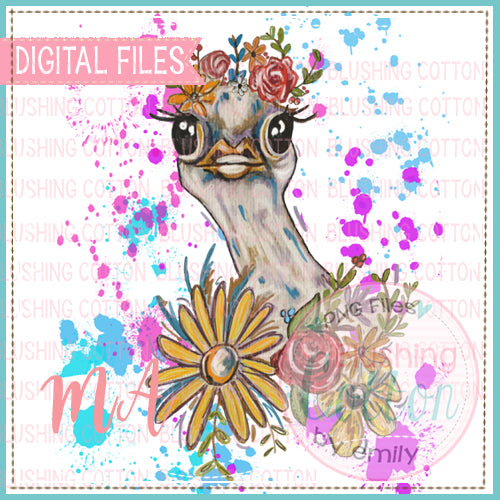 OSTRICH WITH FLOWERS SPLATTER BACKGROUND  BCMA
