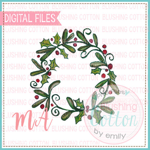 CHRISTMAS WREATH HOLLY WATERCOLOR DESIGN BCMA