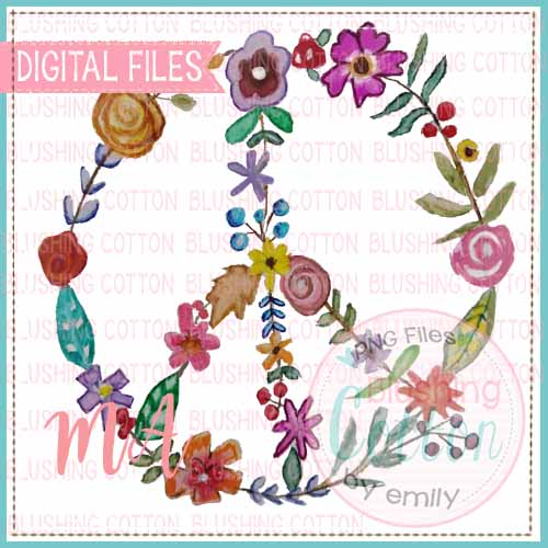 FLOWER PEACE SIGN WREATH WATERCOLOR DESIGN BCMA