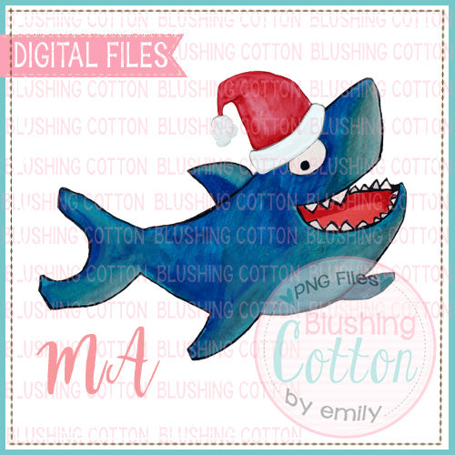 SHARK WITH SANTA HAT WATERCOLOR DESIGN BCMA
