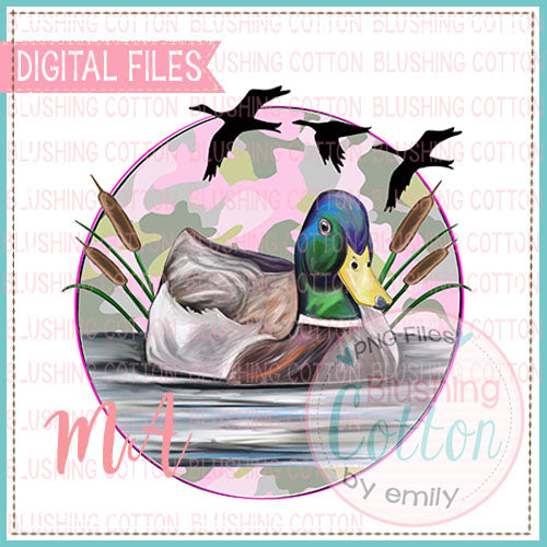 Duck With Pink Camo Background PNG Watercolor Design    BCMA