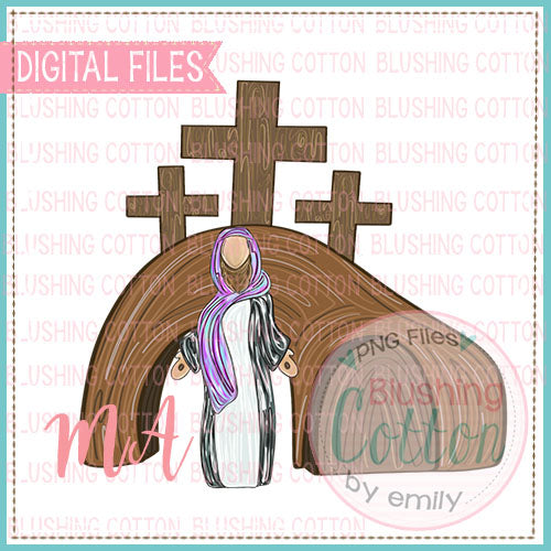 Jesus In Front of Empty Tomb Watercolor PNG Design   BCMA