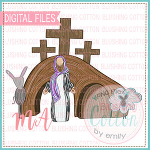 Jesus in Front of Empty Tomb With Animals Watercolor PNG Design   BCMA