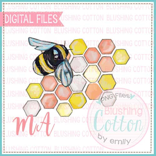 BEE WITH HONEYCOMBS WATERCOLOR DESIGN BCMA