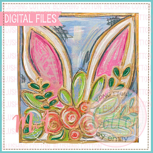 Bunny Ears With Flowers PNG Watercolor Design    BCMA