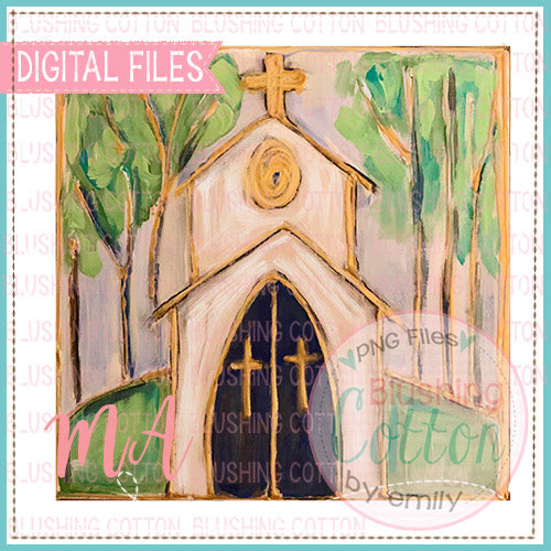 Chapel With Trees PNG Watercolor Design    BCMA