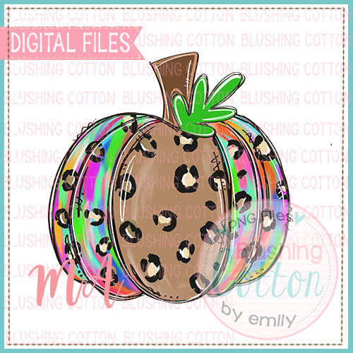 Colorful Pumpkin With Brown Leopard Middle PNG Watercolor Design   BCMA