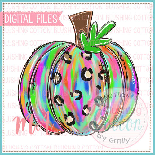Colorful Pumpkin With Leopard Center PNG Watercolor Design   BCMA