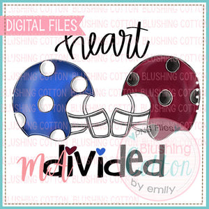 Heart Divided Blue and Maroon Helmets Watercolor PNG Design   BCMA