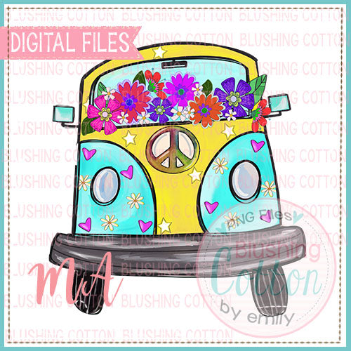 Hippi Bus with Flowers Watercolor PNG Design   BCMA