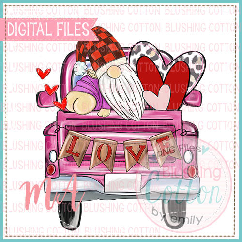Pink Truck With Love Gnomes PNG Watercolor Design   BCMA
