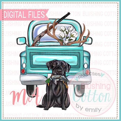 Truck With Lab  Duck Rifle Antlers and Cotton Design   BCMA