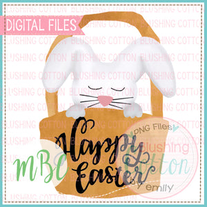 HAPPY EASTER BUNNY AND BASKET WATERCOLOR DESIGN BCMBC