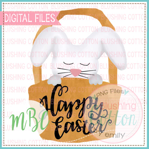 HAPPY EASTER BUNNY AND BASKET WATERCOLOR DESIGN BCMBC