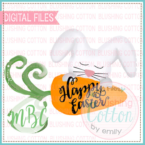HAPPY EASTER BUNNY WITH CARROT WATERCOLOR DESIGN BCMBC