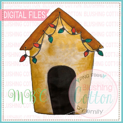 DOGHOUSE WITH CHRISTMAS LIGHTS WATERCOLOR DESIGN FOR PRINTING AND OTHER CRAFTS BCMBC