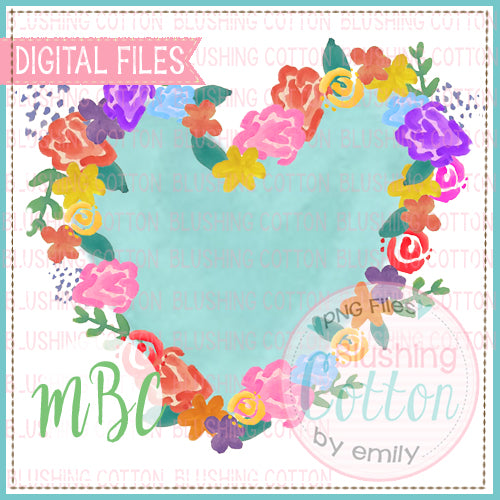 BLUE HEART FLOWER WREATH WATERCOLOR DESIGN BCMBC