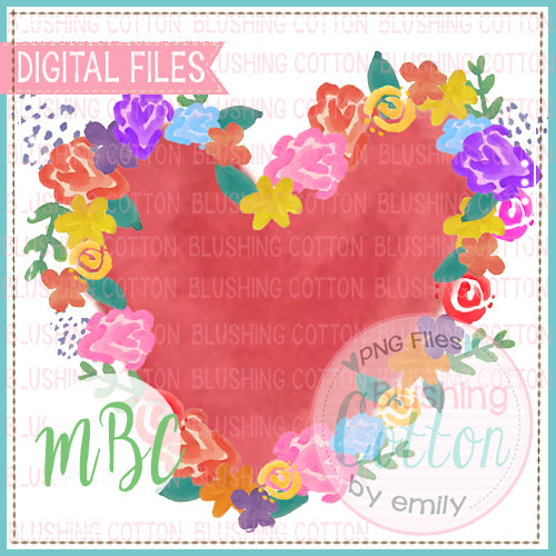 PINK HEART FLOWER WREATH WATERCOLOR DESIGN BCMBC