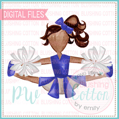 CHEERLEADER ROYAL BLUE AND WHITE AFRICAN AMERICAN WATERCOLOR DESIGN PNG DIGITAL FILE BCPW