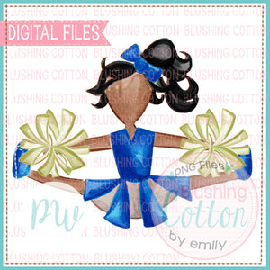 AFRICAN AMERICAN CHEERLEADER ROYAL BLUE AND GOLD DESIGN WATERCOLOR PNG BCPW