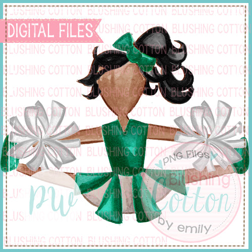 CHEERLEADER AFRICAN AMERICAN GREEN AND WHITE WATERCOLOR BCPW