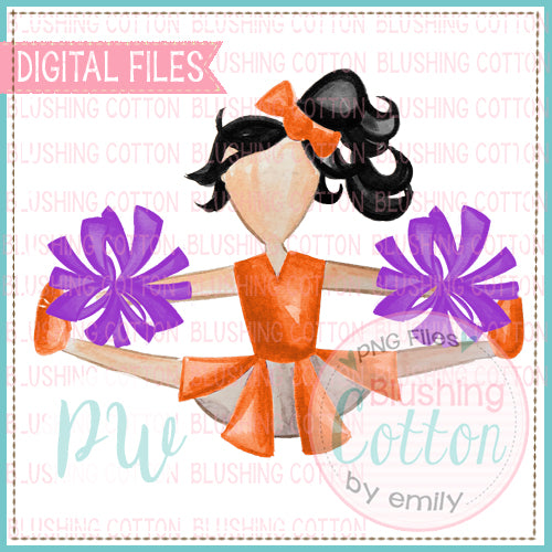 CHEERLEADER BLACK HAIR ORANGE AND PURPLE DESIGN  BCPW