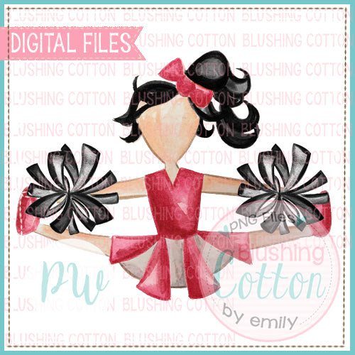 CHEERLEADER RED AND BLACK WITH BLACK HAIR DESIGN WATERCOLOR PNG BCPW