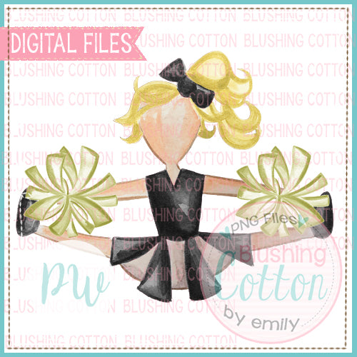 CHEERLEADER BLACK AND GOLD WITH BLONDE HAIR DESIGN WATERCOLOR PNG BCPW