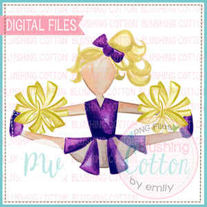 CHEERLEADER WITH BLONDE HAIR PURPLE AND YELLOW DESIGN WATERCOLOR PNG BCPW