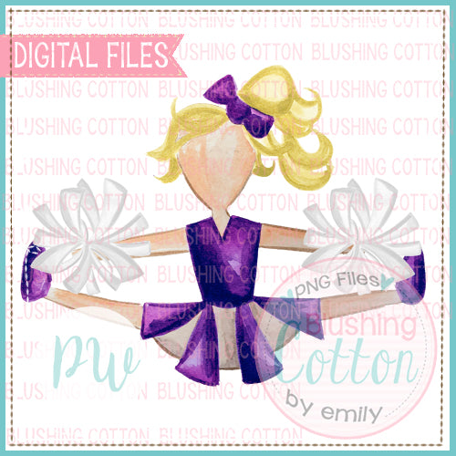 CHEERLEADER PURPLE AND WHITE WITH BLONDE HAIR WATERCOLOR PNG BCPW