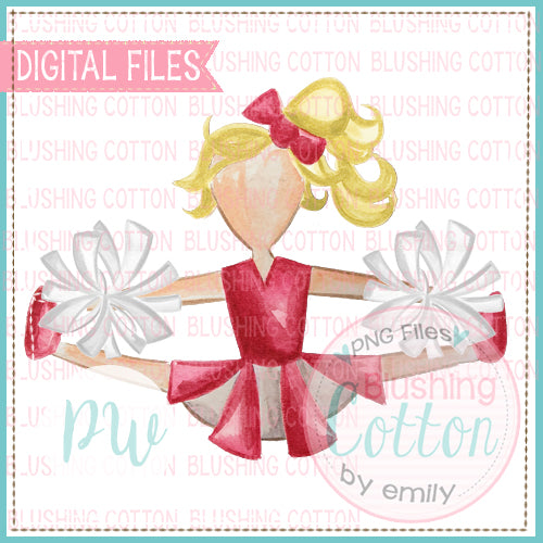 CHEERLEADER RED AND WHITE WITH BLONDE HAIR DESIGN WATERCOLOR PNG BCPW
