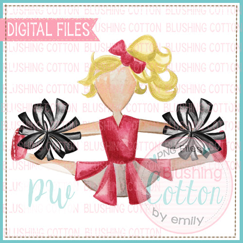 CHEERLEADER RED AND BLACK WITH BLONDE HAIR DESIGN WATERCOLOR PNG BCPW