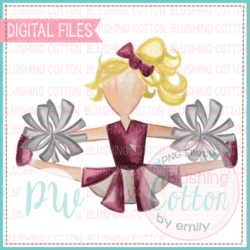 CHEERLEADER MAROON AND GRAY WITH BLONDE HAIR WATERCOLOR DESIGN PNG DIGITAL FILE BCPW