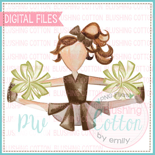CHEERLEADER BROWN AND GOLD DESIGN WATERCOLOR PNG BCPW