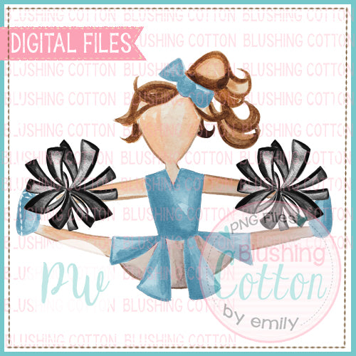 CHEERLEADER LIGHT BLUE AND BLACK POMPOMS DESIGN WATERCOLOR PNG BCPW