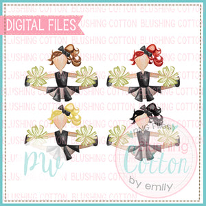 CHEERLEADER SET BLACK AND GOLD WITH ALL HAIR COLOR DESIGNS WATERCOLOR PNG BCPW