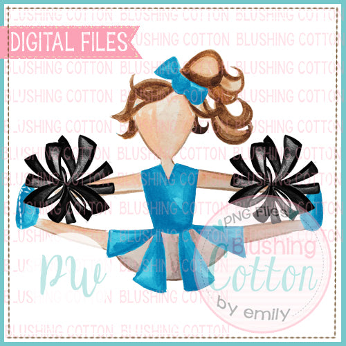 CHEERLEADER TEAL WITH BLACK POMPOMS DESIGN WATERCOLOR PNG BCPW