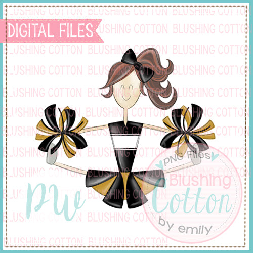 CHEERLEADER BRUNETTE BLACK AND GOLD UNIFORM DESIGN   BCPW