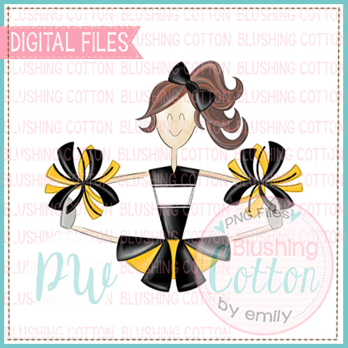 CHEERLEADER BRUNETTE WITH BLACK AND YELLOW UNIFORM    BCPW