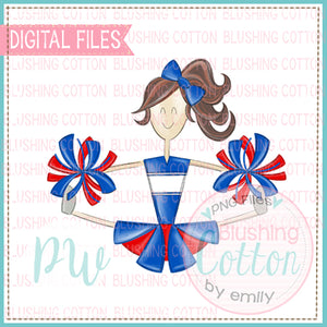 CHEERLEADER BRUNETTE WITH BLUE AND RED UNIFORM   BCPW