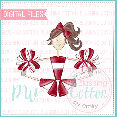 CHEERLEADER BRUNETTE CRIMSON RED AND WHITE UNIFORM DESIGN   BCPW
