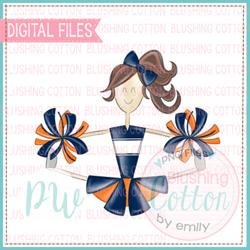 CHEERLEADER BRUNETTE WITH NAVY AND ORANGE UNIFORM   BCPW