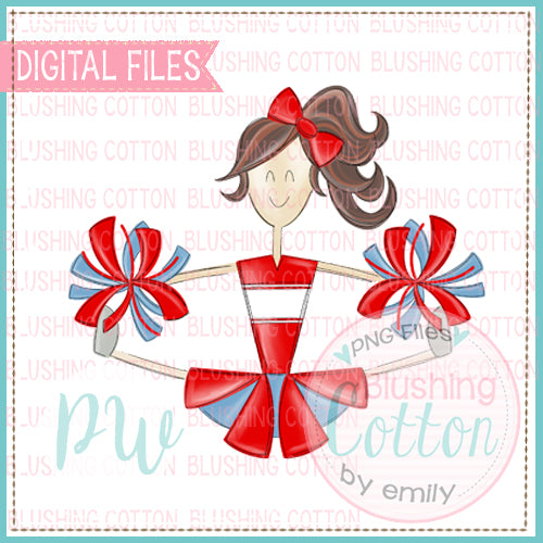 CHEERLEADER BRUNETTE RED AND LIGHT BLUE UNIFORM DESIGN   BCPW