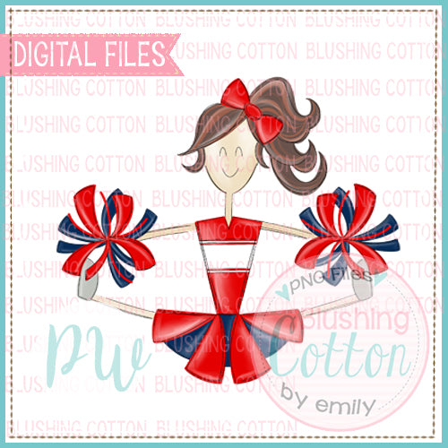 CHEERLEADER BRUNETTE WITH RED AND NAVY UNIFORM   BCPW