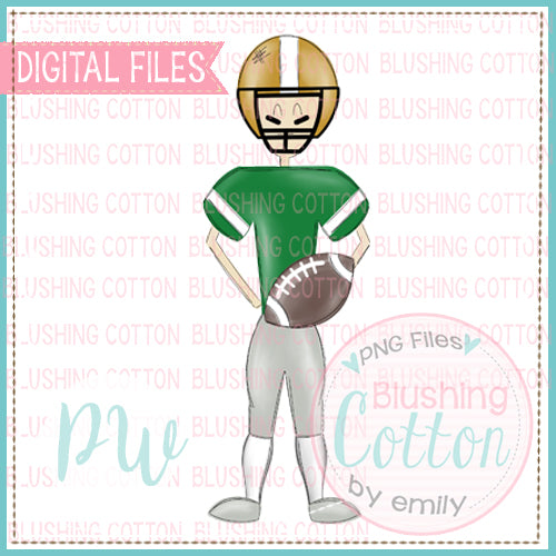 FOOTBALL PLAYER GREEN AND GOLD DESIGN   BCPW