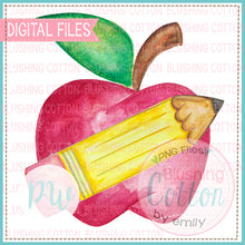 Load image into Gallery viewer, APPLE WITH CROSSED PENCIL WATERCOLOR PNG [CLONE]