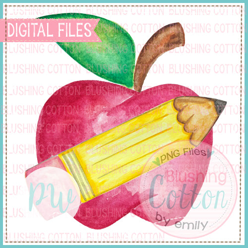 APPLE WITH CROSSED PENCIL WATERCOLOR PNG [CLONE]