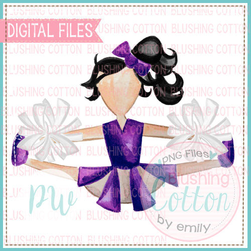 CHEERLEADER PURPLE AND WHITE WITH BLACK HAIR WATERCOLOR PNG BCPW
