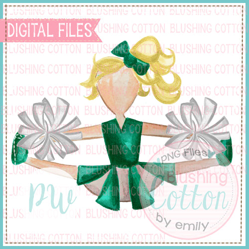 CHEERLEADER GREEN AND WHITE WITH BLONDE HAIR WATERCOLOR PNG BCPW