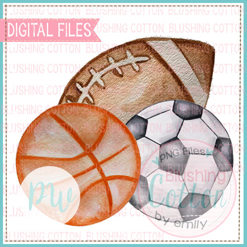 FOOTBALL SOCCER BASKETBALL CLUSTER DESIGN WATERCOLOR PNG BCPW